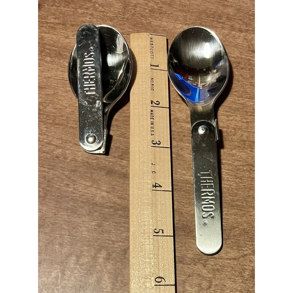 Thermos Stainless Steel Folding Spoons Set of 2 Compact Camping Travel Utensils